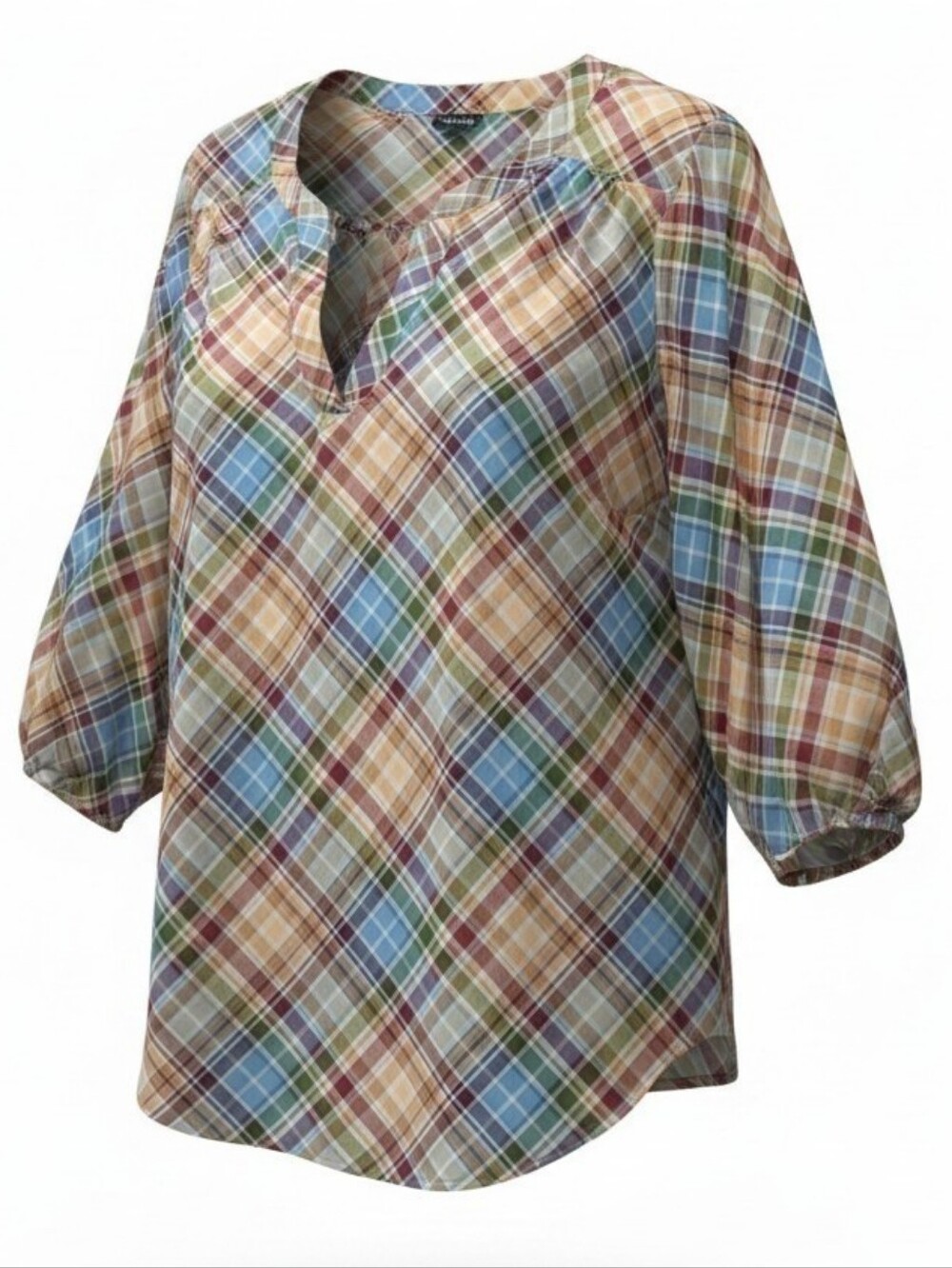 TORRID | Plaid Harper 3/4 Sleeve Elastic V-Neck Multicolor Light Blouse | 3X